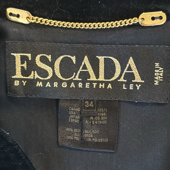 Escada By Margaretha Ley Black Silk & Velvet Trim Jacket Size 34 - Picture 2 of 12